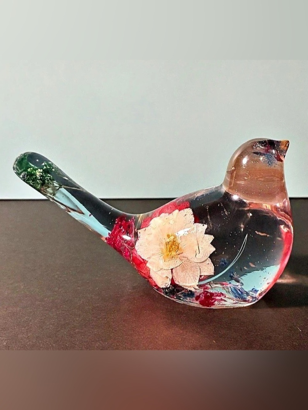 Handcrafted “Serenade in Glass” Botanical Resin Bird Figurine - Large